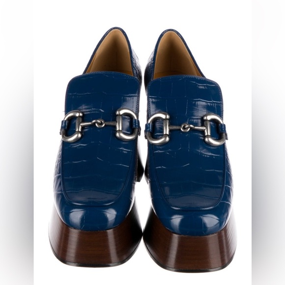 GUCCI NWT NIB royal blue leather horsebit accent platform loafer heels sz 42 - Picture 4 of 6